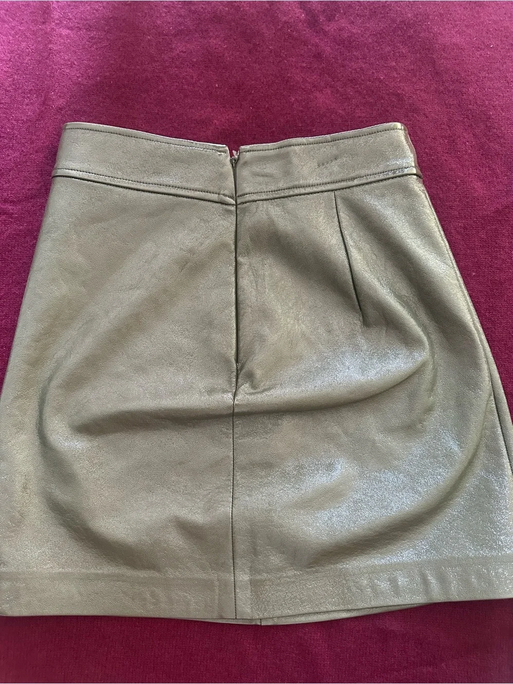 Women's Faux Leather A-Line Skirt - Olive